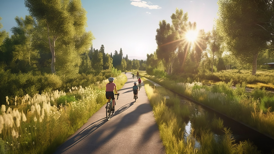 Cyklister på en gång och cykelväg