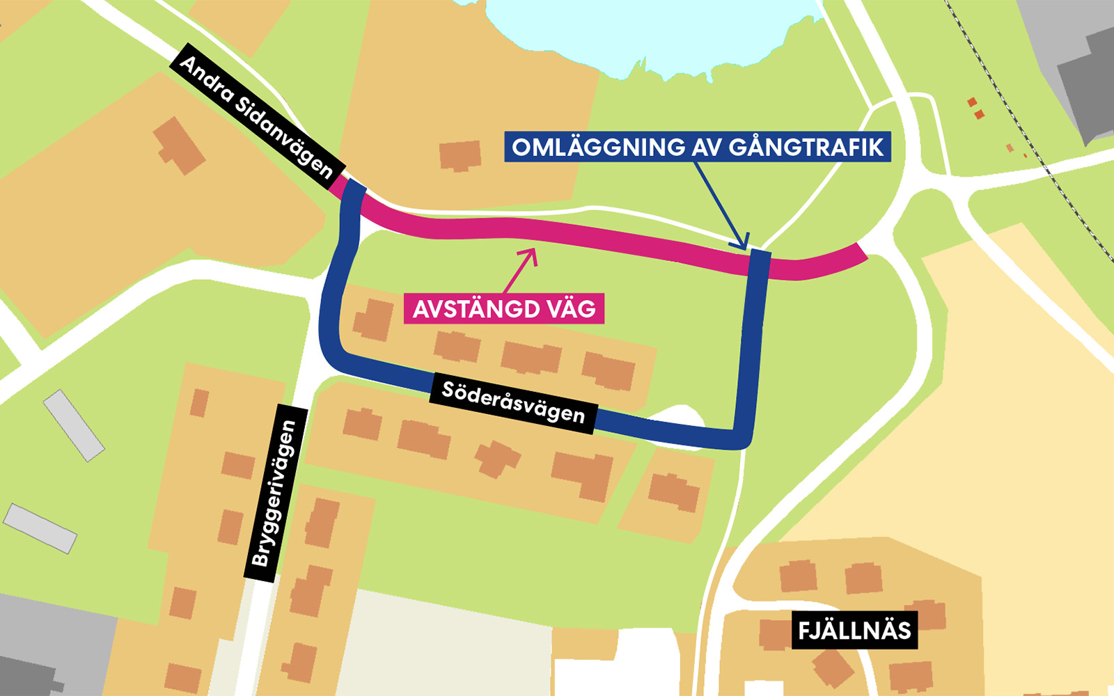 Karta omläggning av gångtrafik andra sidan vägen
